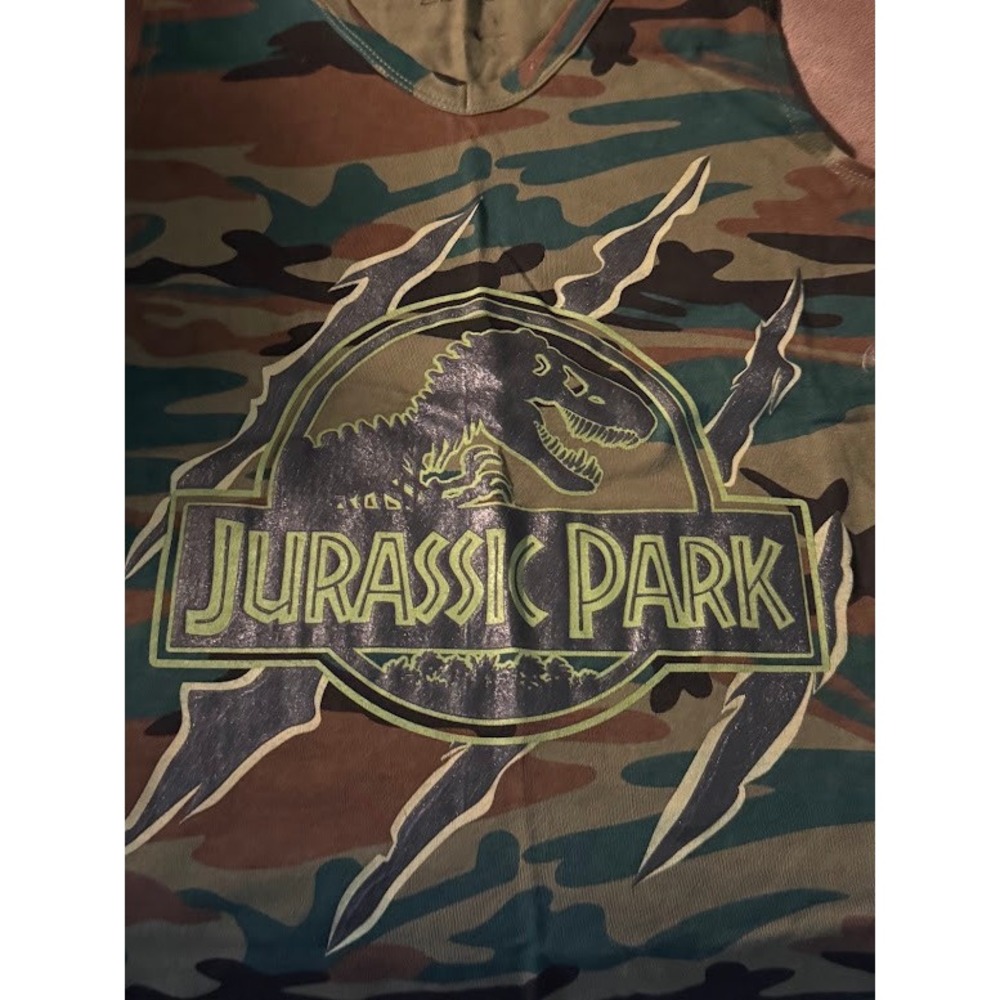Universal Studios Jurassic Park Camo Tank Top XS Green Camouflage T-Rex Logo NEW